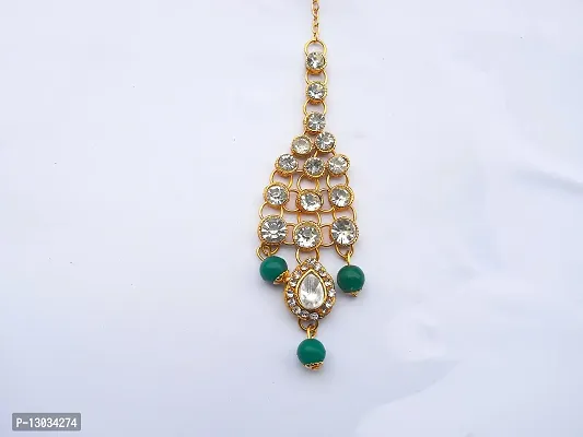 SAJH Fashionable Traditional Kundan Antiques Fancy Green colour Necklace with earring set and maang tikka for women-thumb4