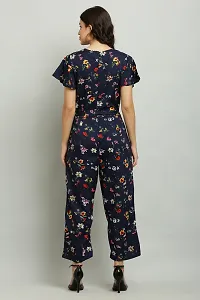 Stylish Navy Blue Polyester Blend Printed Basic Jumpsuit For Women-thumb1