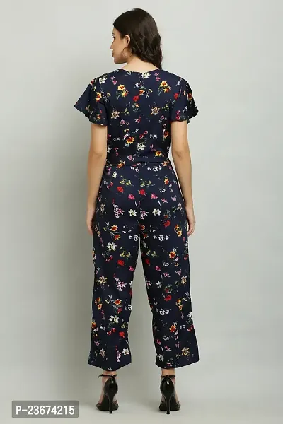 Stylish Navy Blue Polyester Blend Printed Basic Jumpsuit For Women-thumb2