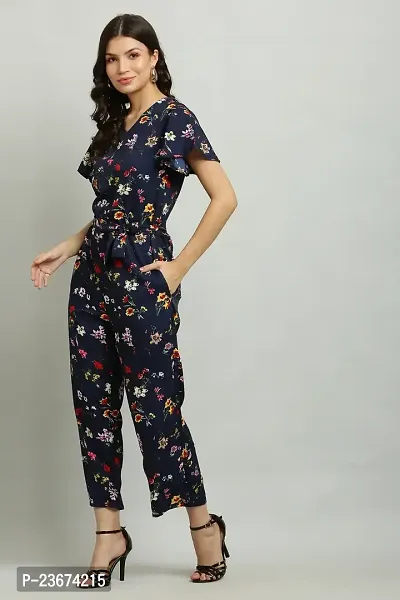 Stylish Navy Blue Polyester Blend Printed Basic Jumpsuit For Women-thumb0