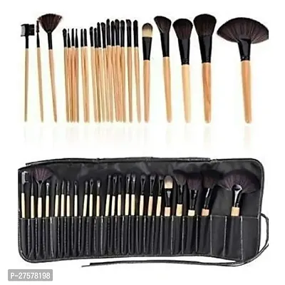 Deputy 24 Pieces Makeup Brush Set, 24 Professional Makeup Brushes Kit Wooden Handle With Leather Pouch Black-thumb0