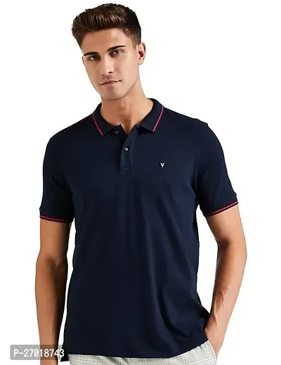 Elite Navy Blue Cotton Blend Tees For Men