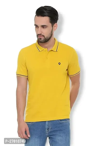 Elite Yellow Cotton Blend Tees For Men-thumb0