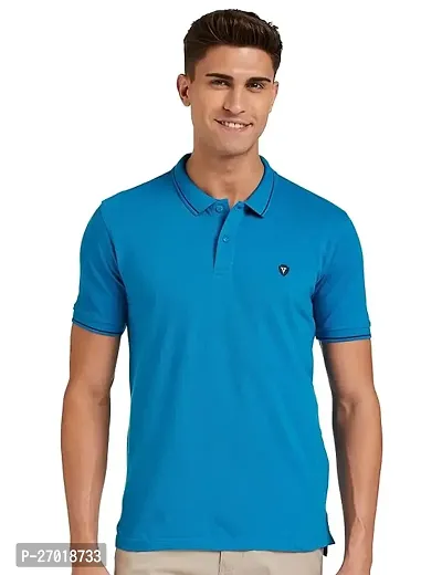 Elite Blue Cotton Blend Tees For Men-thumb0