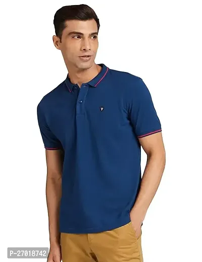 Elite Navy Blue Cotton Blend Tees For Men-thumb0