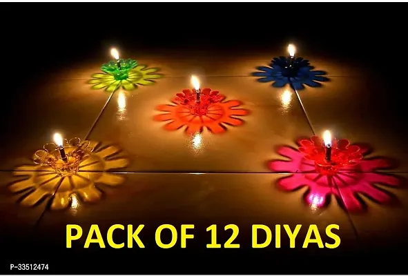 3D Reflection Diya for Diwali Decor Flower Shape Shadow Reflective Diyas Diwali Lights (Set of 12)