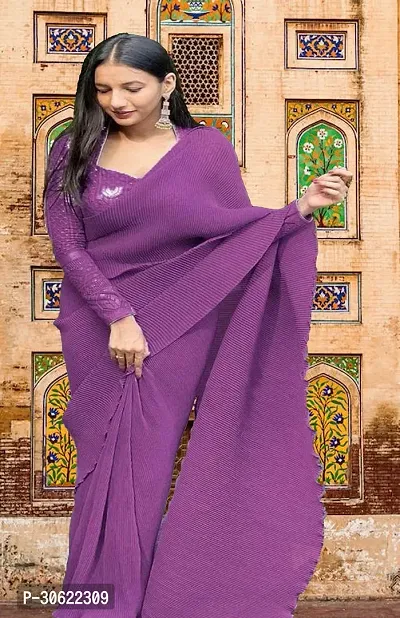 Stylish Georgette Purple Self Pattern Saree With Blouse Piece For Women