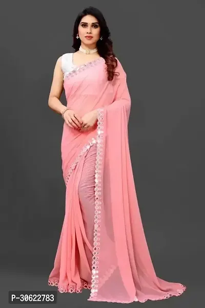 Elegant Pink Georgette Saree with Blouse piece For Women-thumb0