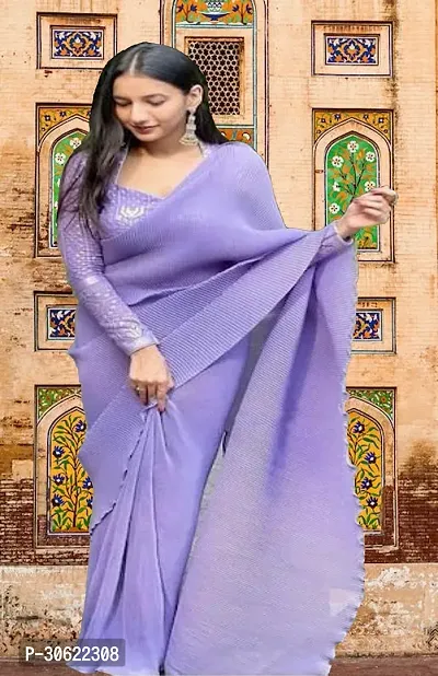 Stylish Georgette Purple Self Pattern Saree With Blouse Piece For Women-thumb0