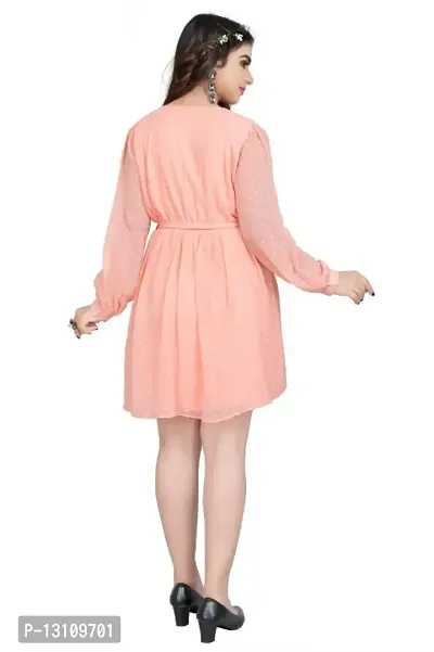 PEACH COLOUR POLYESTER Marbal Buty Dress-thumb5
