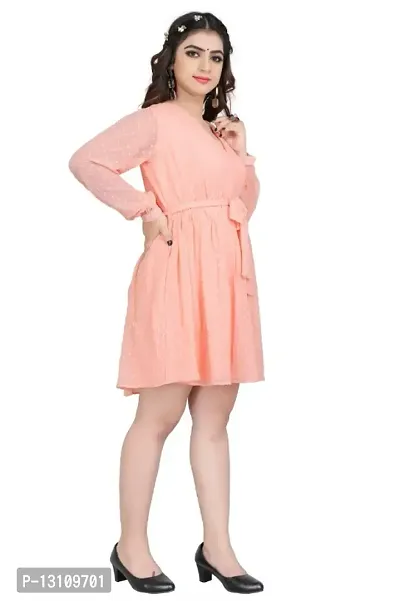PEACH COLOUR POLYESTER Marbal Buty Dress-thumb2