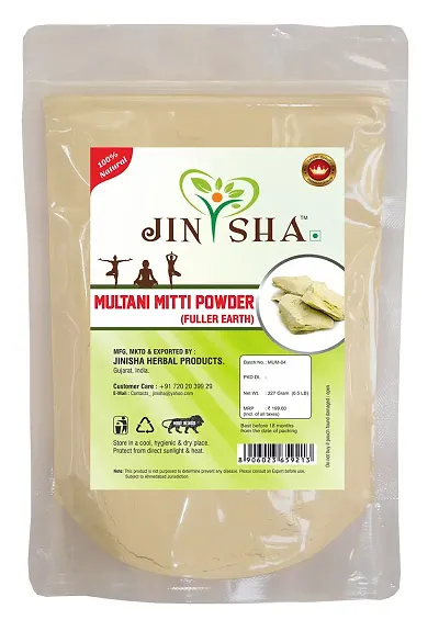 Natural Multani Mitti (Fullers Earth) Powder For Remove Sun Tan Naturally By Jinisha Herbal Products ? Pack of 1 (227 Grams)