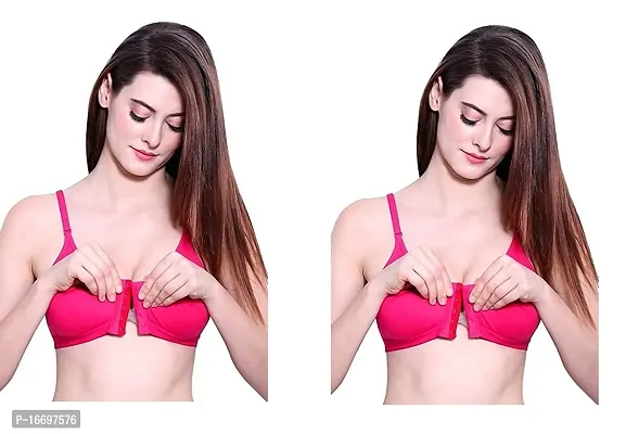 Women Cotton Non-Padded Front Open 5 Hooks Non Wired Plunge Bra Combos Pck of 2