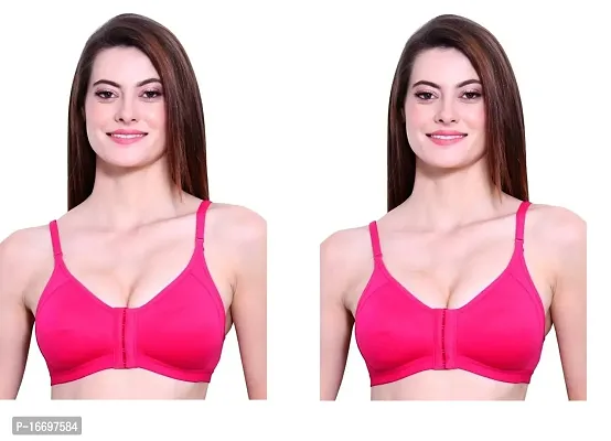 Women Cotton Non-Padded Front Open 5 Hooks Non Wired Plunge Bra Combos Pck of 2