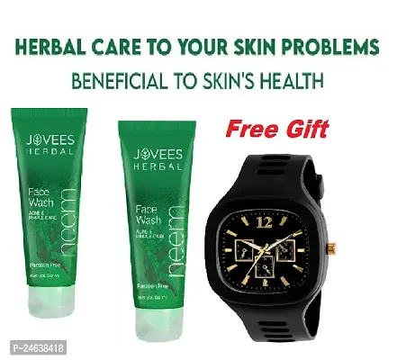 JOVEES Herbal Neem For All Skin Types ndash; Natural Cleanser for Acne and Pimples ndash; 50 ML Face Wash  Free Gift (50ml) ( Pack Of 2)-thumb0