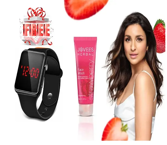 Strawberry Face Wash with Strawberry Extracts | For Normal to Dry Skin 50 ml| For Women/Men | For Hydrating  Glowing Skin  Free Gift Digital Led Watch