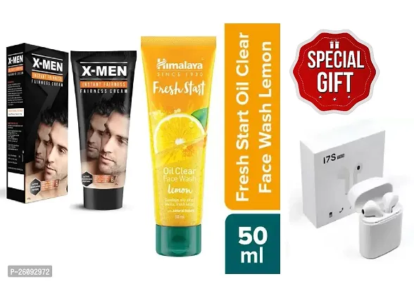 X-Men Instant Fairness Cream SPF 30.g With Himalaya Fresh Start Oil Clear Lemon Face Wash, 50 ml  I7S Earphone Free Gift