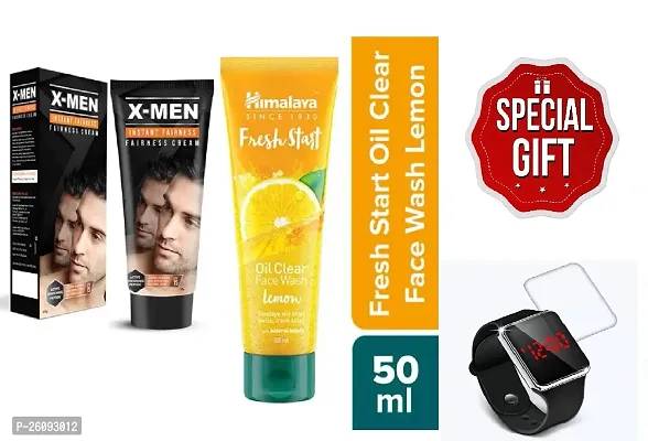 X-Men Instant Fairness Cream SPF 30.g With Himalaya Fresh Start Oil Clear Lemon Face Wash, 50 ml  Black Digital Led Watch  Free Gift-thumb0