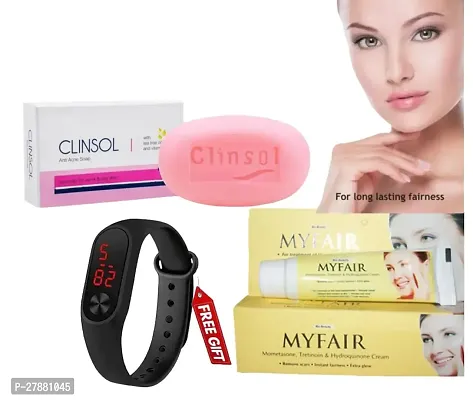 Clinsol Anti Acne Soap 75 gm   Myfair Fairness Cream 20 gm Skin Fairness  ( Free M2 Watch )