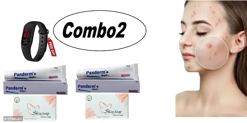Panderm + Fairness Cream 15gm3  Skin Shine Soap 75gm For Men  Women Free M2 Watch  ( Combo2)