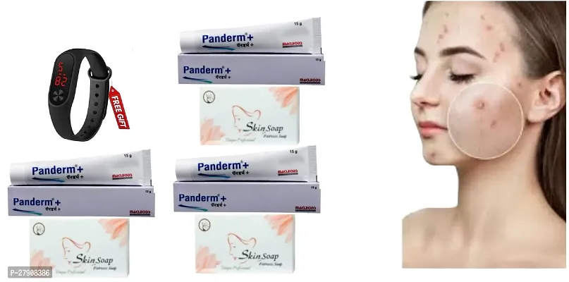 Panderm + Fairness Cream 15gmX Skin Shine Soap 75gm For Men  Women  Free M2 Watch ( Combo3)