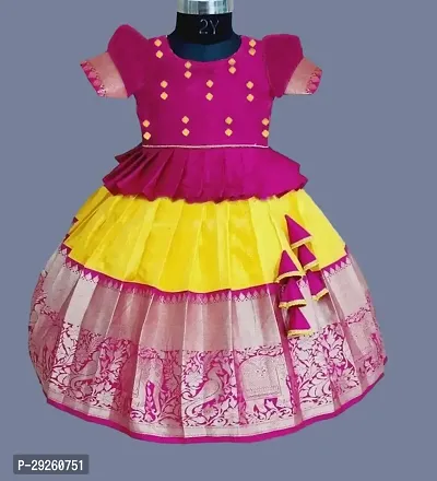 Traditional Pattu Pavadai Jacquard Lehenga Choli for Girls-thumb0