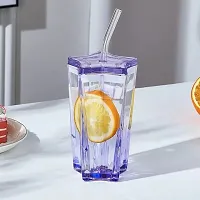 Pentagram Fruit Juice Cup With Cover, Cold Drink Bottle Glass Straw Cup-thumb1