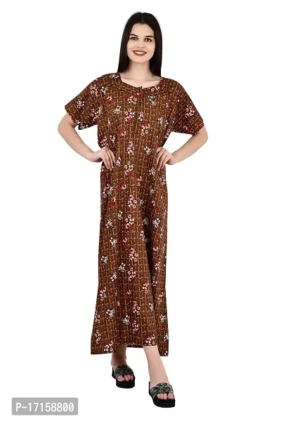 ldhsati Womens Cotton Jaipuri Printed Check Floral Printed Ankle Length Button Open Maternity Free Size Nighty Maxi Dress Night Gown_Sleepwear Super Comfortable  Soft Cotton for Young Lady-thumb2