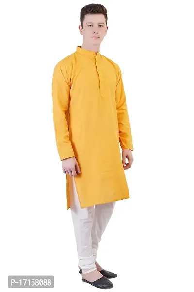 ldhsati Long Straight Kurta for Men's (Man's) Full Sleeves Yellow-thumb3