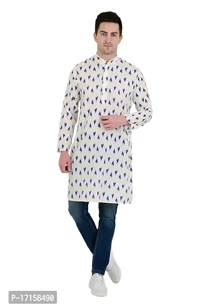 ldhsati Men's Cotton Printed Casual Diwali or Other Events Straight Long Kurta for Men (Man's) Man Traveling Kurta, Kurta for Puja (to Worship)-thumb0