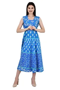 ldhsati Women's Cotton Traditional Jaipuri Printed One Piece Cocktail Midi Dress, Maxi Frock Long Kurti, Midi Maxi Dress Multicolored_Free Size Upto Up to 42XL-thumb1