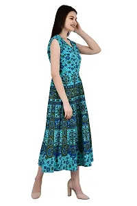 ldhsati Women's Cotton Traditional Jaipuri Printed One Piece Cocktail Midi Dress, Maxi Frock Long Kurti, Midi Maxi Dress Multicolored_Free Size Upto Up to 42XL-thumb3