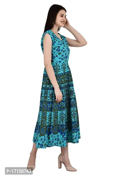 ldhsati Women's Cotton Traditional Jaipuri Printed One Piece Cocktail Midi Dress, Maxi Frock Long Kurti, Midi Maxi Dress Multicolored_Free Size Upto Up to 42XL-thumb4