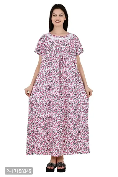 ldhsati Womens Cotton Printed Ankle Length Maternity Free Size Nighty Maxi Dress Night Gown_Sleepwear Super Comfortable  Soft Cotton for Young Lady, Old Lady-thumb0