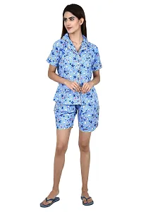 ldhsati Women's Cotton Cartoon Printed Short Half Sleeves Night Suit Set of Top  Shorts Night Suit  Night Shirt | Front Open Night Dress Night Suit and Nightdress Ladies Night Dress Baby Doll Nighty-thumb1