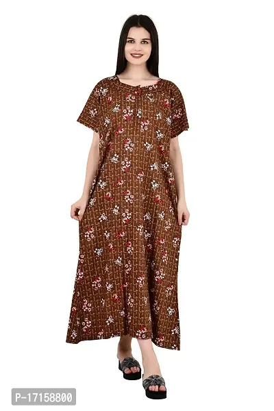 ldhsati Womens Cotton Jaipuri Printed Check Floral Printed Ankle Length Button Open Maternity Free Size Nighty Maxi Dress Night Gown_Sleepwear Super Comfortable  Soft Cotton for Young Lady-thumb0