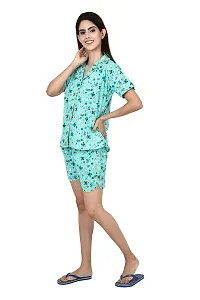 ldhsati Women's Cotton Cartoon Printed Short Half Sleeves Night Suit Set of Top  Shorts Night Suit  Night Shirt | Front Open Night Dress Night Suit and Nightdress Ladies Night Dress Baby Doll Nighty-thumb2