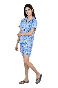 ldhsati Women's Cotton Cartoon Printed Short Half Sleeves Night Suit Set of Top  Shorts Night Suit  Night Shirt | Front Open Night Dress Night Suit and Nightdress Ladies Night Dress Baby Doll Nighty-thumb2