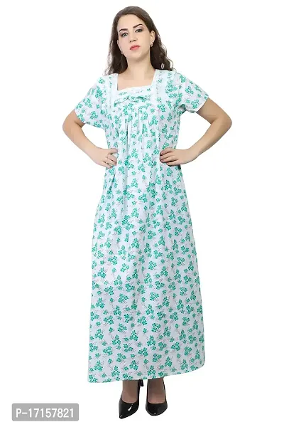 Green Printed Full Length Cotton Nighty for Women