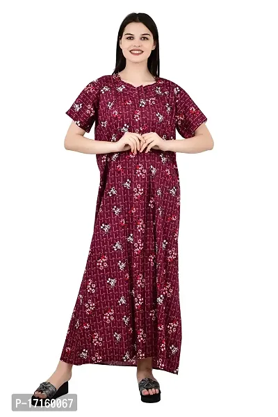 ldhsati Womens Cotton Jaipuri Printed Check Floral Printed Ankle Length Button Open Maternity Free Size Nighty Maxi Dress Night Gown_Sleepwear Super Comfortable  Soft Cotton for Young Lady