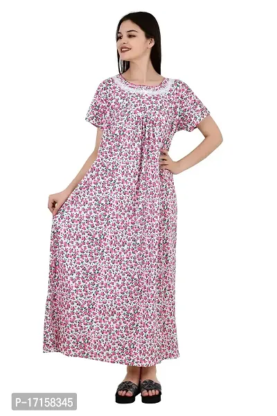 ldhsati Womens Cotton Printed Ankle Length Maternity Free Size Nighty Maxi Dress Night Gown_Sleepwear Super Comfortable  Soft Cotton for Young Lady, Old Lady-thumb2