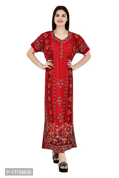 ldhsati Womens Cotton Jaipuri Printed Cotton Nighty Maxi Dress Night Gown-thumb2