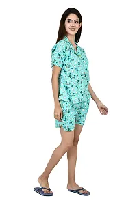 ldhsati Women's Cotton Cartoon Printed Short Half Sleeves Night Suit Set of Top  Shorts Night Suit  Night Shirt | Front Open Night Dress Night Suit and Nightdress Ladies Night Dress Baby Doll Nighty-thumb3