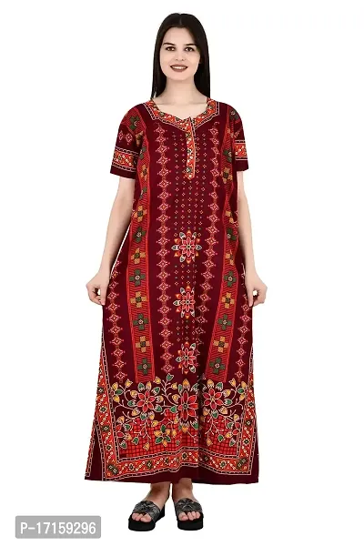 ldhsati Womens Cotton Jaipuri Printed Cotton Nighty Maxi Dress Night Gown