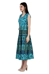 ldhsati Women's Cotton Traditional Jaipuri Printed One Piece Cocktail Midi Dress, Maxi Frock Long Kurti, Midi Maxi Dress Multicolored_Free Size Upto Up to 42XL-thumb4