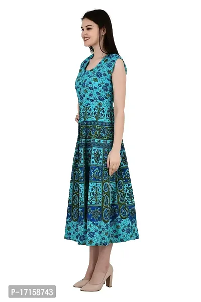 ldhsati Women's Cotton Traditional Jaipuri Printed One Piece Cocktail Midi Dress, Maxi Frock Long Kurti, Midi Maxi Dress Multicolored_Free Size Upto Up to 42XL-thumb5