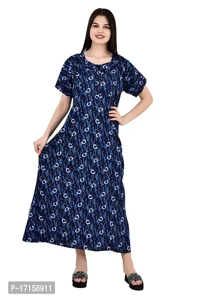 ldhsati Womens Cotton Jaipuri Printed Check Floral Printed Ankle Length Button Open Maternity Free Size Nighty Maxi Dress Night Gown_Sleepwear Super Comfortable  Soft Cotton for Young Lady-thumb3