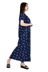 ldhsati Womens Cotton Jaipuri Printed Check Floral Printed Ankle Length Button Open Maternity Free Size Nighty Maxi Dress Night Gown_Sleepwear Super Comfortable  Soft Cotton for Young Lady-thumb3