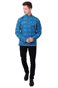 ldhsati Cotton Blend Om Printed Short Straight Kurta for Men (Men's) Man Blue-thumb2