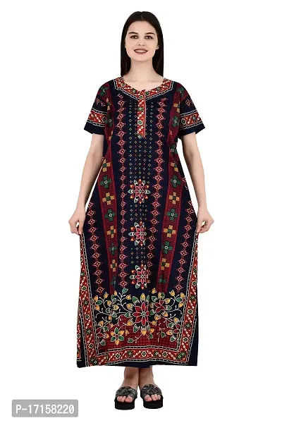 ldhsati Womens Cotton Jaipuri Printed Cotton Nighty Maxi Dress Night Gown-thumb0